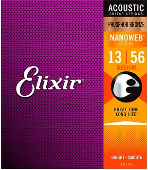 Струни для акустичної гітари Elixir 16102 Nanoweb Phosphor Bronze Medium 13-56 (PB NW M)