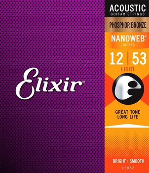 Струны для акустической гитары Elixir 16052 Nanoweb Phosphor Bronze Light 12-53 (PB NW L)