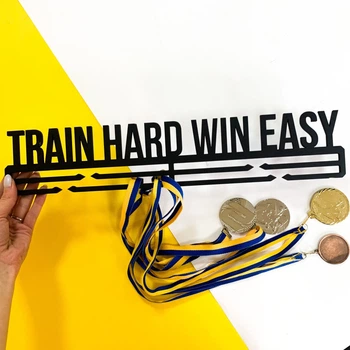 Медальниця з дерева "Train hard win easy"