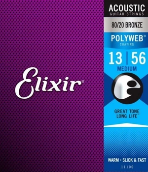 Струны для акустической гитары Elixir 1110 Bronze 80/20 Polyweb Coating Medium 13-.56 (AC PW M)