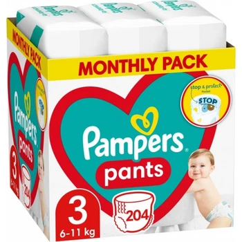 Подгузники-трусики Pampers Pants Размер 3 Эластичные 204 штуки Maxi 6-11 кг Удобные практичные