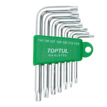 Набір ключів TORX Г-обр Toptul 7од T10 T40 Хром-ванадій Сріблястий (621653)
