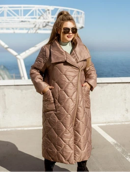 Довга стьобана куртка ST-Style 32415 68-70 Капучино