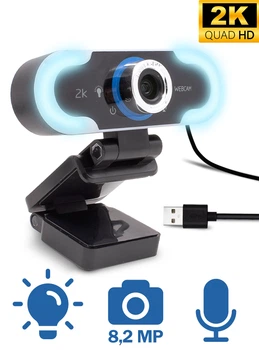 Веб камера 2560х1440 PC-camera TrendWill B10 Ultra HD 2K Чёрная с микрофоном и подсветкой крепление на прищепке