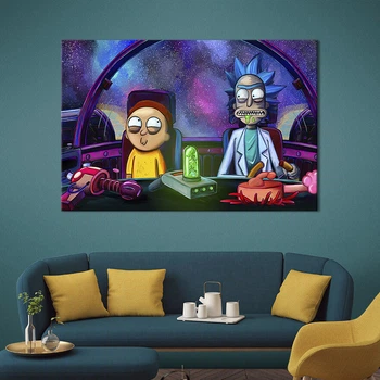 Настенный декор картина на холсте для интерьера в гостиную спальню Rick and Morty 51x34 см (735-1)