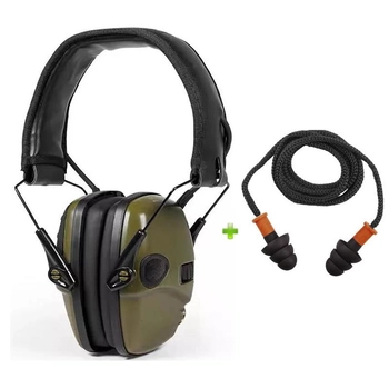 Активні стрілецькі навушники тактичні Perfect ProTac Plus Олива + Беруші (12790b)