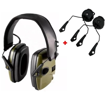 Активні навушники ProTac Slim Green + кріплення на шолом каску з рейками ARC (FAST, ТОР-Д, ACH MICH) (127900kr)
