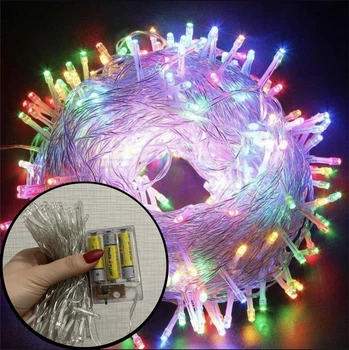 Яркая светодиодная гирлянда НА БАТАРЕЙКАХ 100LED DL 10м разноцветная 7G-F-7791