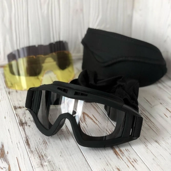 Тактичні окуляри маска Attack з 3-ма змінними лінзами чорні