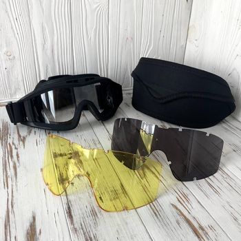 Тактические очки маска Attack с 3-мя сменными линзами черные