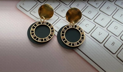 Сережки-підвіски жіночі (біжутерія) геометричні стильні Oxa золотисто-чорні