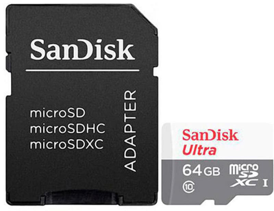 Карта памяти SanDisk MicroSDXC 64GB UHS-I Class 10 Ultra + SD adapter (SDSQUNR-064G-GN3MA)