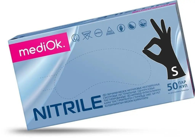 Рукавички нітрилові MediOk Nitrile (100 шт. / 50 пар), чорні, розмір S
