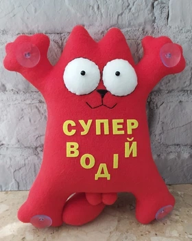Мягкая игрушка в машину Кот Саймона "Супер водій", прикольные сувениры на присосках в авто CS26