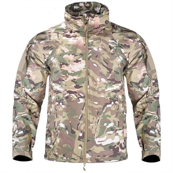 Тактическая куртка Soft Shell Multicam софтшел, армейская, мембранная, флисовая, демисезонная, военная, ветронепроницаемая куртка без капюшона р.2XL