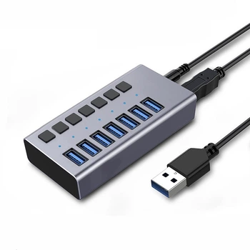 USB hub Acasis H707 на 7 портов USB 3.1 с отдельными переключателями (Серый)