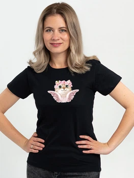 Футболка жіноча Sol's Imperial Women 190 Кішка рожеве янголятко DTF11502309/225 XXL Чорна (3609374921002)