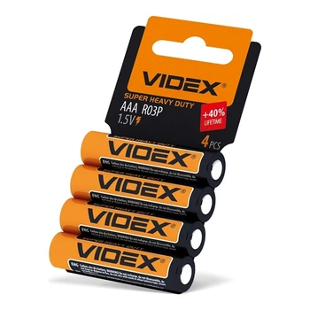 Батарейка сольова Videx R03P/AAA 4шт SHRINK CARD