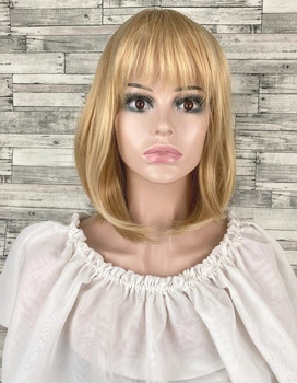Парик женский каре блонд с челкой и пробором блондинки (1525)