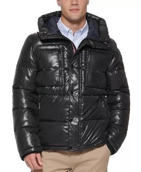 Чоловіча куртка-пуховик Tommy Hilfiger, нейлонова, стьобана з капюшоном, чорний, розмір S