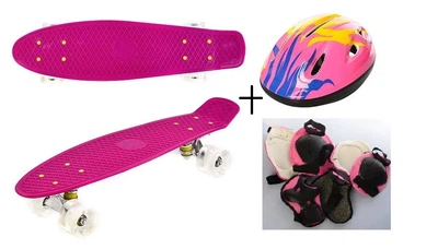 Скейт Best Penny Board LED 22 Розовый Шлем + защита (4350005906)