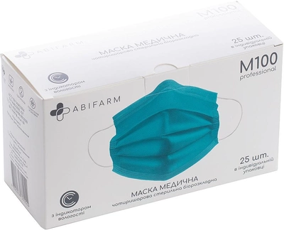 Медична маска з індикатором вологості, 4-шарова, стерильна, блакитна - Abifarm M100 25шт (949312-21486)