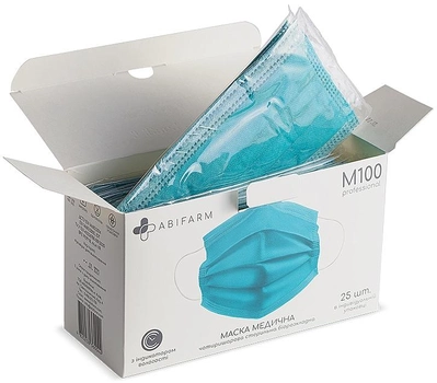 Медична маска з індикатором вологості, 4-шарова, стерильна, блакитна - Abifarm M100 25шт (949312-21486)