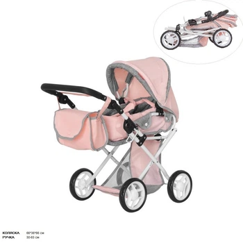 Коляска для куклы Carrello Unico 9346 Pink с сумкой металлический корпус