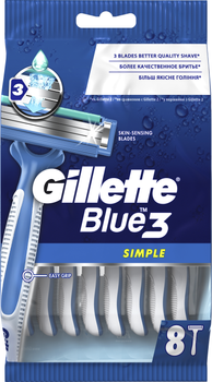 Одноразові станки для гоління (Бритви) чоловічі Gillette Blue 3 Simple 8 шт (7702018429660)