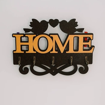 Вешалка для ключей на стену , ключница WoW Present"HOME" с милыми птичками коричневая 01053-кор