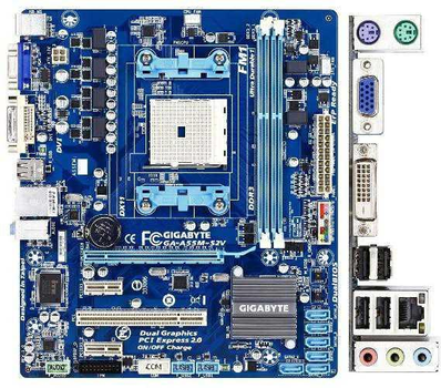 Материнская плата Gigabyte GA-A55M-S2V (sFM1, AMD A55, 1xPCIe 3.0 x16), б/у