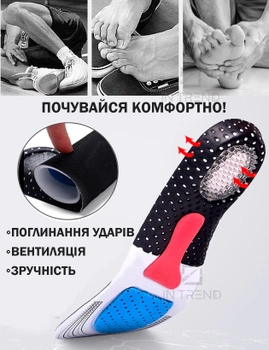 Стельки ортопедические Гелевые спортивные EVA Черные с супинатором и защитой пятки для обуви 25-28 см