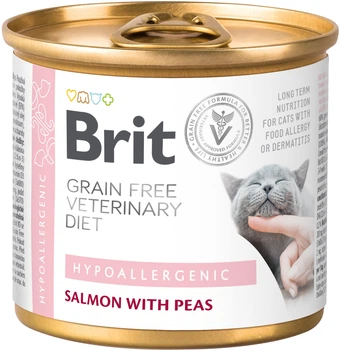 Влажный беззерновой корм Brit Veterinary Diet Hypoallergenic для кошек при аллергии, лосось и горох 200 г (8595602549825)