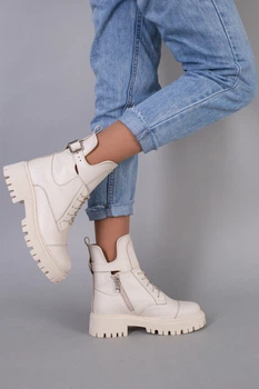 Женские демисезонные ботинки ShoesBand Молочные натуральные кожаные на среднюю стопу внутри байка 39 (25-25,3 см) (S55831-2д)