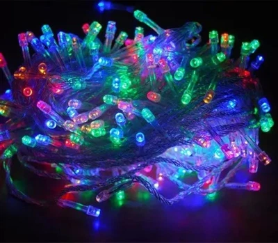 Светодиодная гирлянда на 100 Led прозрачный провод электрическая с контроллером мультицвет