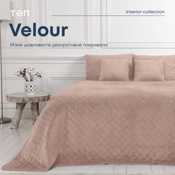 Покрывало ТЕП Velour (Велюр) 240х260 Пудра Ромб круглый