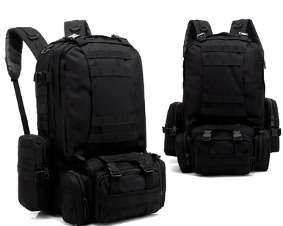Рюкзак тактичний великий з підсумками multicam 55 літрів чорний