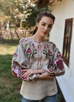 Вишиванка бохо Vyshyvanka "Птаха" 46 Нат. Сірий 4614