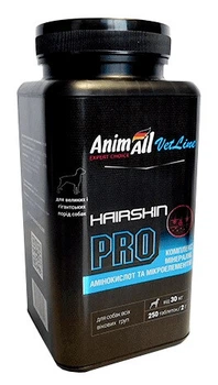 AnimAll VetLine Hair Skin PRO от болезней кожного покрова для крупных пород собак 250 таб х 2 г