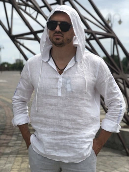 Рубашка ZIBSTUDIO лён капюшон лампасы 3XL Белая (10872304)