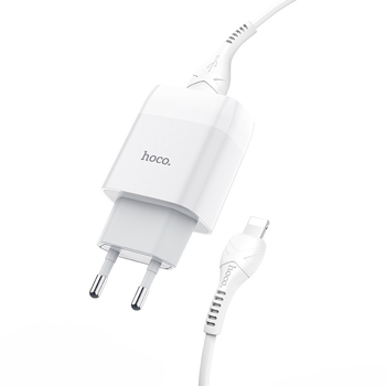 Мережевий зарядний пристрій зарядка Hoco C73A Glorious 2USB 2.4A адаптер з кабелем Lightning White