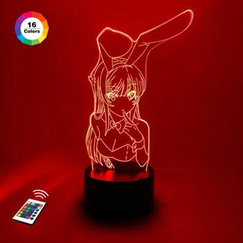 3D ночник "Маи Сакурадзима" (УВЕЛИЧЕННОЕ ИЗОБРАЖЕНИЕ) подарочная упаковка + 16 цветов + пульт ДУ + сетевой адаптер&nbsp;+ батарейки (3ААА) &nbsp;3DTOYSLAMP