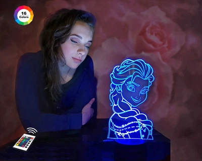 3D ночник "Холодное Сердце 2" (УВЕЛИЧЕННОЕ ИЗОБРАЖЕНИЕ) подарочная упаковка + 16 цветов + пульт ДУ + сетевой адаптер&nbsp;+ батарейки (3ААА) &nbsp;3DTOYSLAMP