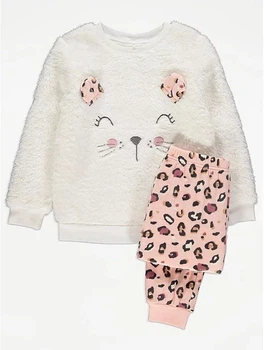 Пижама плюшевая бело-розовый Котик (штаны и кофта) George 98-104см (40009481)
