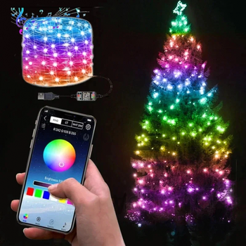 Умная светодиодная смарт гирлянда RGB для ёлки новогоднего декора управление цвета с телефона 5 м 50 LED (HJ7748855)
