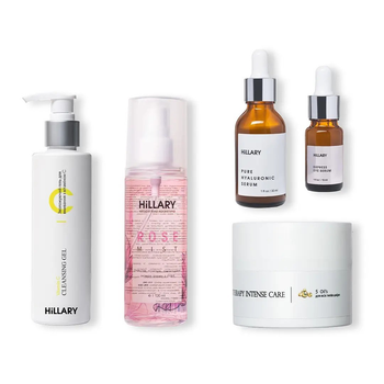 Антивіковий базовий догляд для обличчя Hillary Basic Anti-Aging Care: Гель для умывания + Розовый мист + Гиалуроновая сыворотка + Сыворотка вокруг глаз + Крем для всех типов кожи K-11-812 
