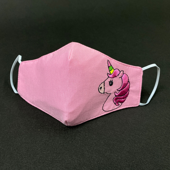 Маска захисна багаторазова тришарова з вишивкою 5шт «Unicorn» рожева дитяча 7-12 років S BATIAR