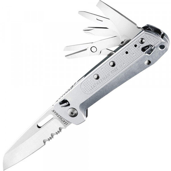 Складной нож мультиинструмент Leatherman 832663 Free K4x 9 функций 115 мм silver