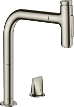Смеситель для кухни Hansgrohe Metris Select 200 2jet с выдвижным изливом sBox Steel Finis 73818800