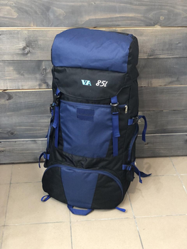 Універсальний туристичний рюкзак 85 літрів з вологовідштовхувальної тканини похідний чорно-синій